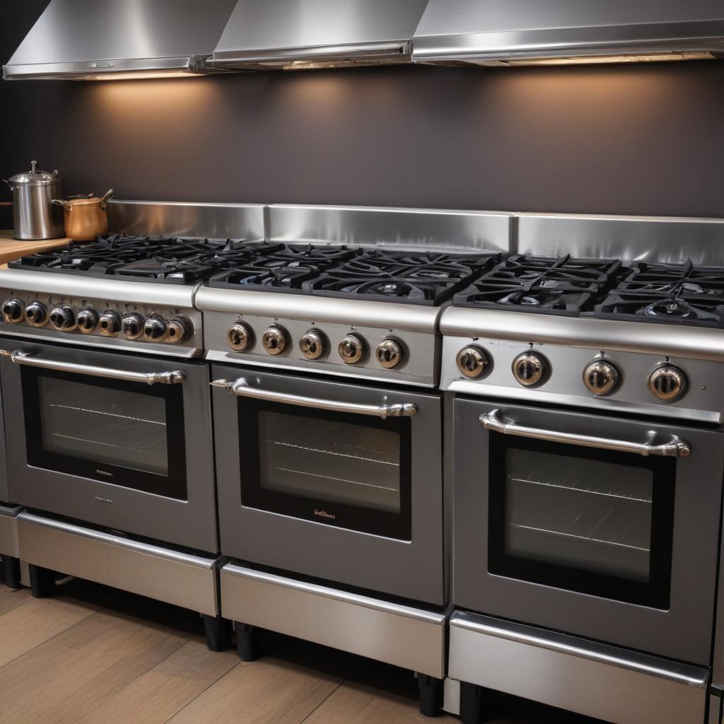 A variety of kitchen stove styles on display for comparison